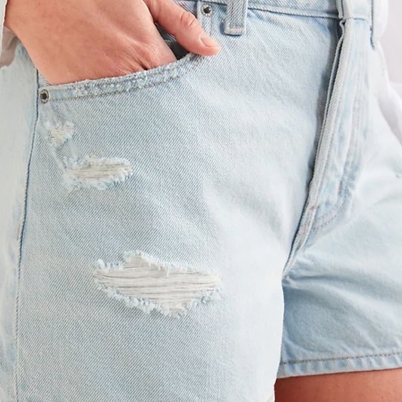 High-Waisted Button-Fly Slouchy Straight Ripped Non-Stretch Jean Shorts $40 22 - Picture 4 of 5